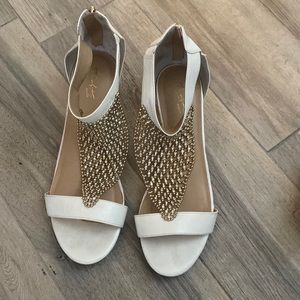 White and gold embellished sandals